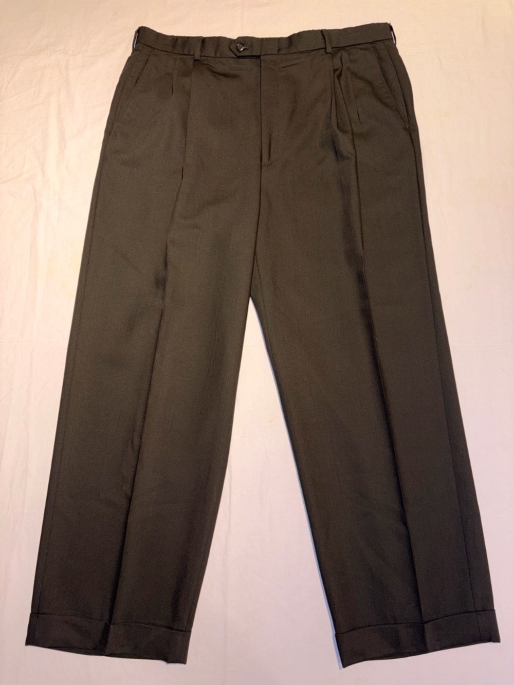 VTG Hart Schaffner Marx Mens Super 100's Wool Pleated Cuffed Dress Pants Size 38